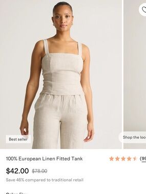 NWT European Linen Fitted Tank in Flax